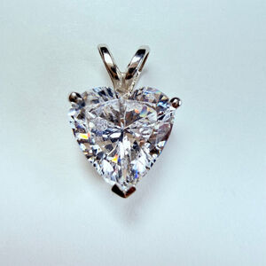 14K Solid White Gold 2 CT Solitaire Cubic Zirconia CZ Heart Shape Pendant